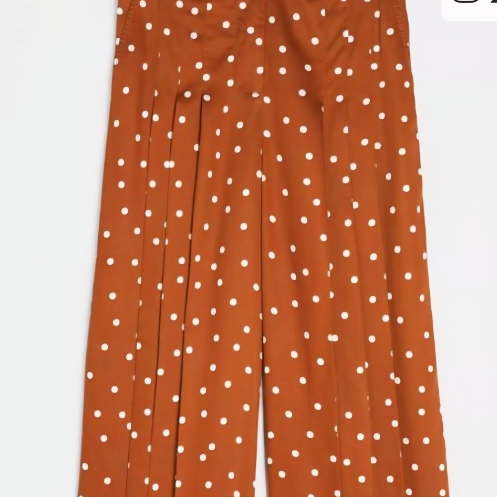 Anthropologie - Maeve Isobel Wide Leg Pleated Apollo Dot Pants - Rust/Brown - Picture 4 of 11